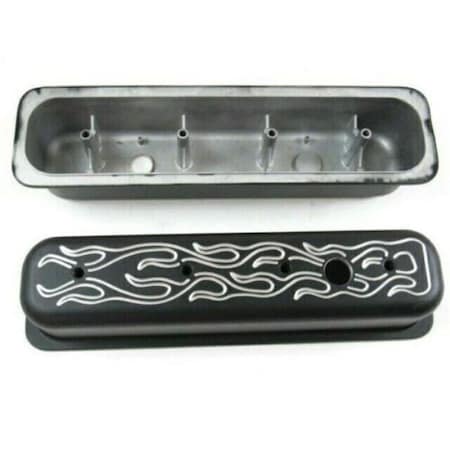 Bous Performance Tall Aluminum Flame Center Bolt Valve Cover with Hole for 1987-1997 SBC 305-350, Black E41029BK